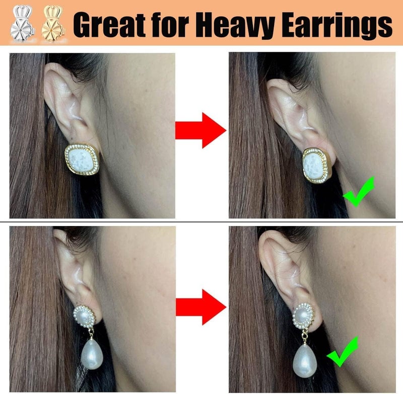 DELECOE Earring Lifters Hypoallergenic Earring Backs for Droopy Ears Adjustable 14K Gold Plated Secure Backs Repacements for Heavy Studs Droopy Earrings (Silver) - Image 3